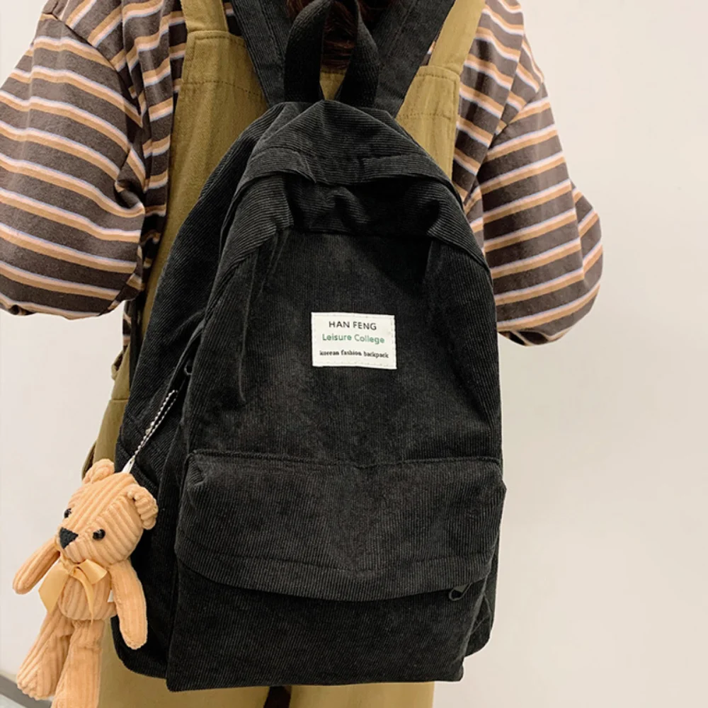 Retro Women's Backpack Solid Color Striped Corduroy Student School Bag School Leisure Travel Fashion Large Capacity Backpack