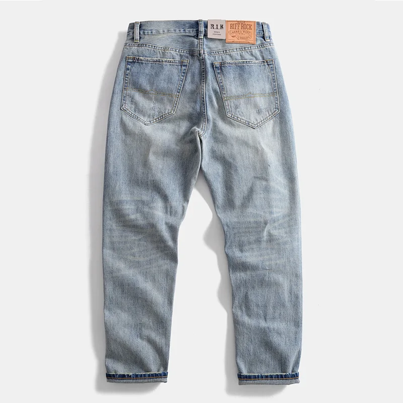 Men's new vintage do old ground white everything with cotton straight leg jeans casual trousers