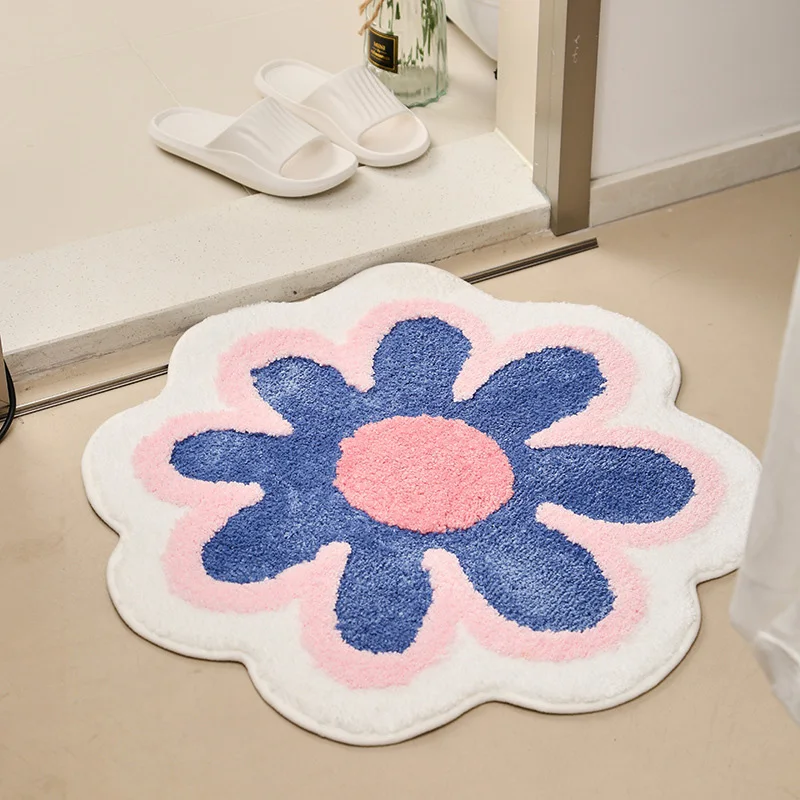 

Imitation Cashmere Floor Mat Cute Pink Flower Bathroom Absorbent Non Slip Mat Living Room Children's Room Non Slip Carpet