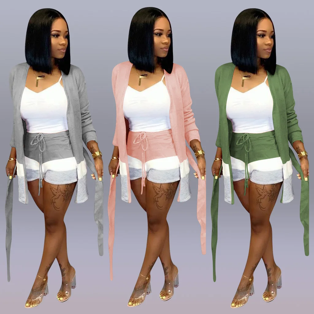 

Повседневный комплект HAOOHU из двух предметов, женская осенняя одежда 2023, Кардиган с длинным рукавом и шорты на шнуровке, уличная одежда, розовые комплекты одежды