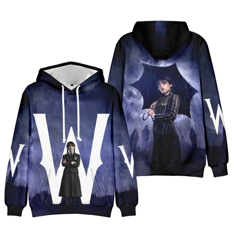 

2023 New CosDaddy Addams Family Costume Wednesday Cosplay Costume Adult Men Women Children Kids Loose Casual 3D Print Hoodie