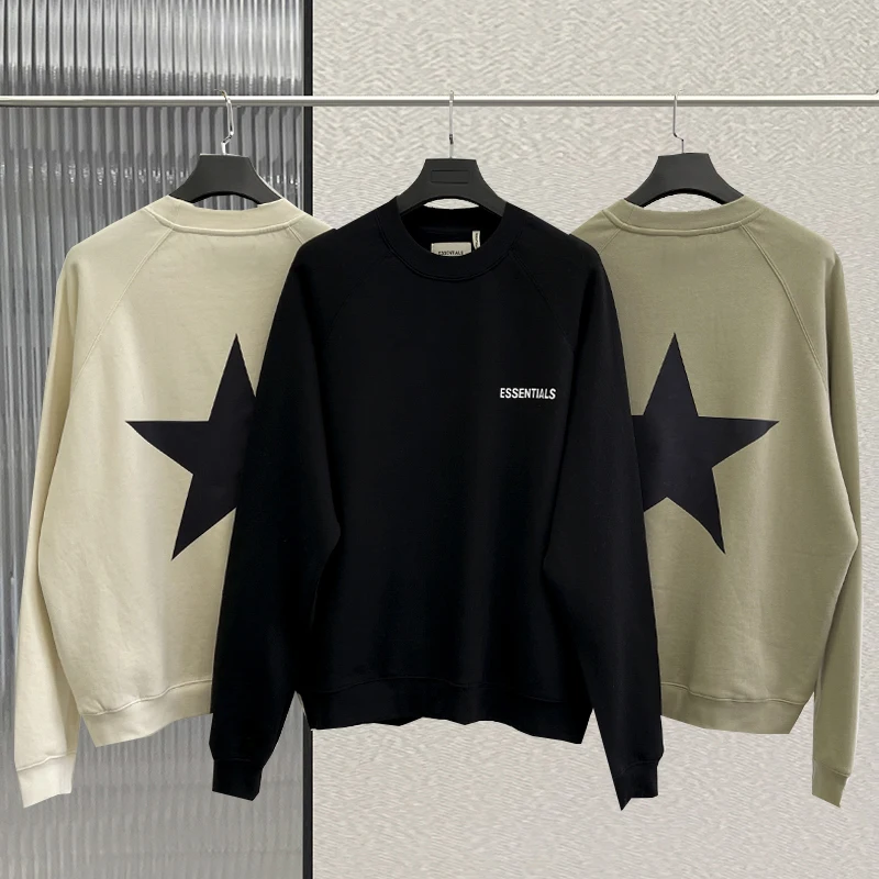 

Fw21 Essentials Autumn Winter Men's Sweatshirt Hoodies Jerry Lorenzo Brand 100%Cotton Back Star Print Loose Unisex Sweatshirt