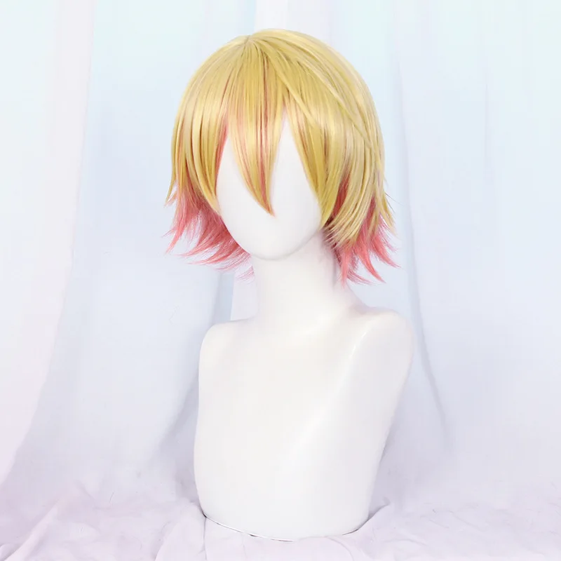 Парик для косплея Tenma Tsukasa с переходом цвета желтый смешанный оранжевый короткие