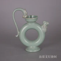 Celadon Glaze Nail Dragon Handle Chicken Mouth Ewer Imitation Song Dynasty Old Goods Home Antique Antique Collection Ornaments