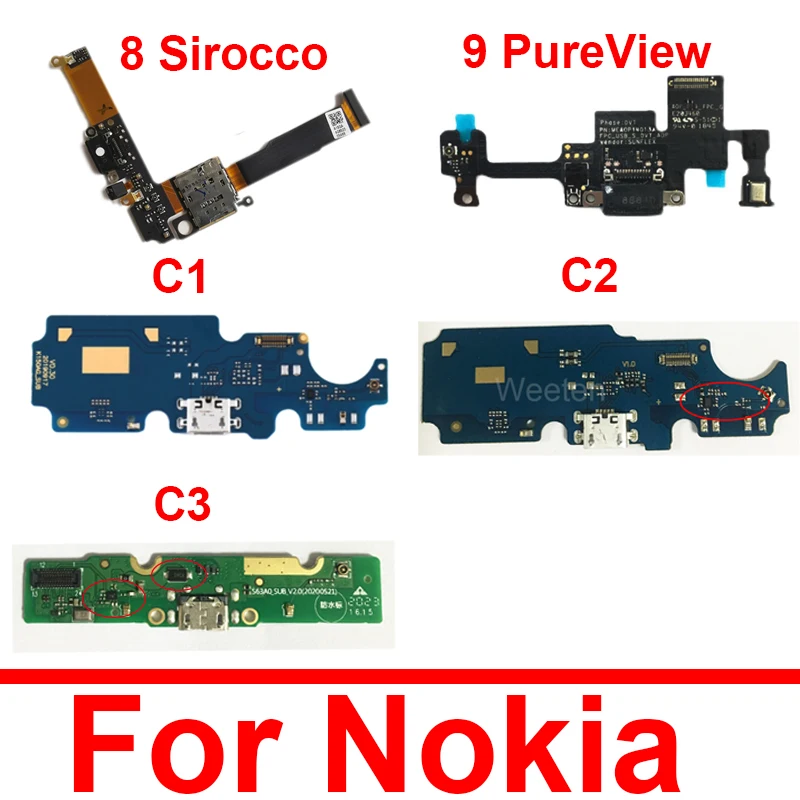 

USB-разъем для подключения зарядного устройства для Nokia 8 Sirocco 9 PureView C1 C2 C3, гибкий кабель для зарядного устройства, запасные части