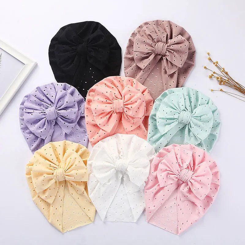 

Cute Bow Baby Turban Hat Soft Elastic Kids Beanie Spring Summer Breathable Solid Color Baby Girl Bonnet Hats for Newborn Infant