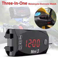 mini 3 in 1 dc 12v led digital display voltmeter voltmeter clock thermometer indicator for motorcycle scooter ip67 waterproof