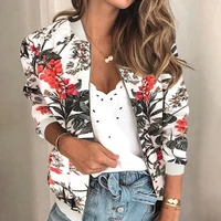 new women pockets zipper long sleeve coat oversized 5xl bomber short jacket 2022 autumn female flower printed white jacket woman