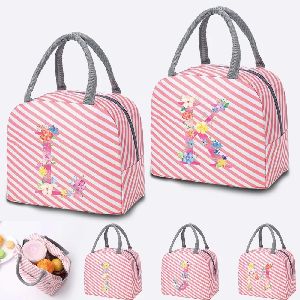 

Pink Letter Print Portable Lunch Box Women Girl Cooler Bag Ice Pack Insulation Package Insulated Thermal Food Picnic Bags Pouch
