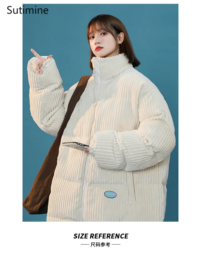 Winter Clothes Women Office Lady Pockets Corduroy Women's Winter Oversize Design Coat Zipper Loose Coat Women Winter Jacket
