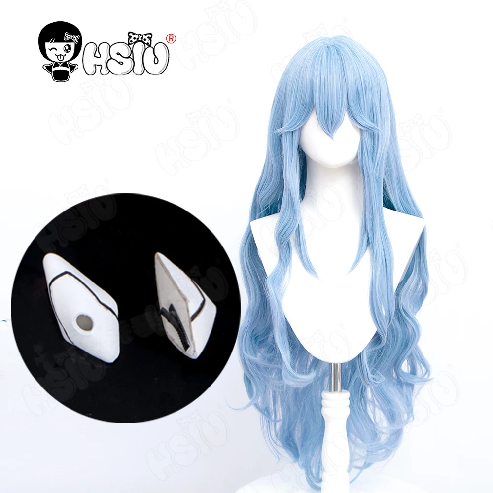 Ayanami Rei Cosplay Long Wig Fiber synthetic wig Anime EVA Cosplay「HSIU 」Cyan Blue Curly Long Hair+Free Wig Cap