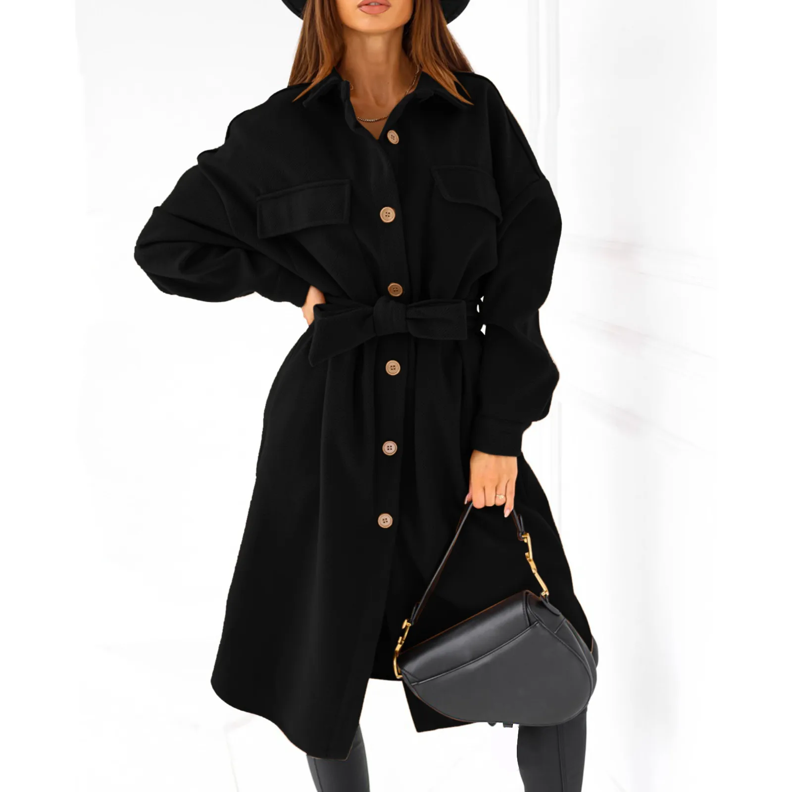 

Women's Faux Wool Thin Coat Trench Jacket Ladies Slim Long Overcoat Outwear Fleece Coats Spring Jackets for Women Ladies Jacket