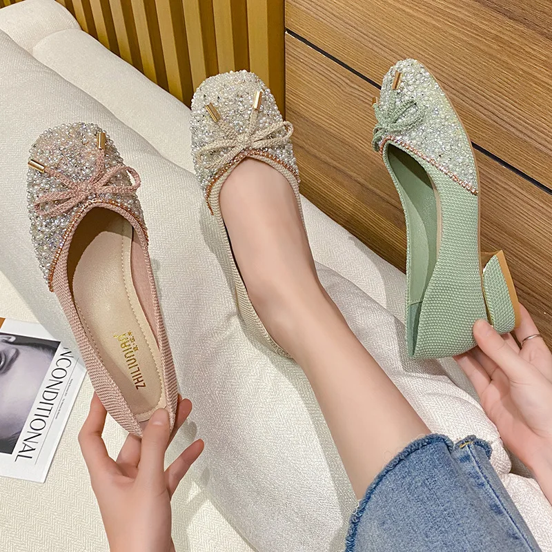 

Туфли-лодочки женские с квадратным носком, нежные модные рандомные туфли на среднем толстом каблуке, повседневная обувь для банкетов и вече...