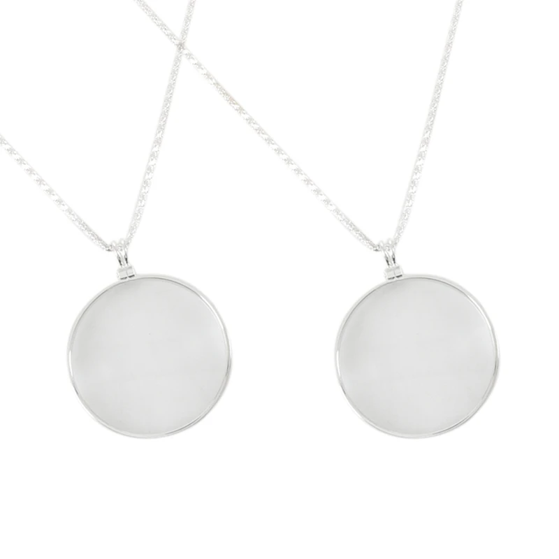 

TOP 2Pcs 5 X Necklace Glass Lens Loupe Magnifying Glass Pendant Necklace Pendant Silver Magnifiers