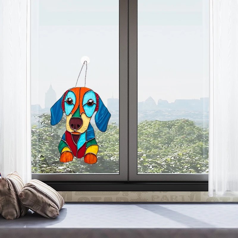 

New Mini Stained Glass Dog Window Decoration-Peeking Dog Stained Glass Sun Visor Window Decoration Home Car Window Decoration