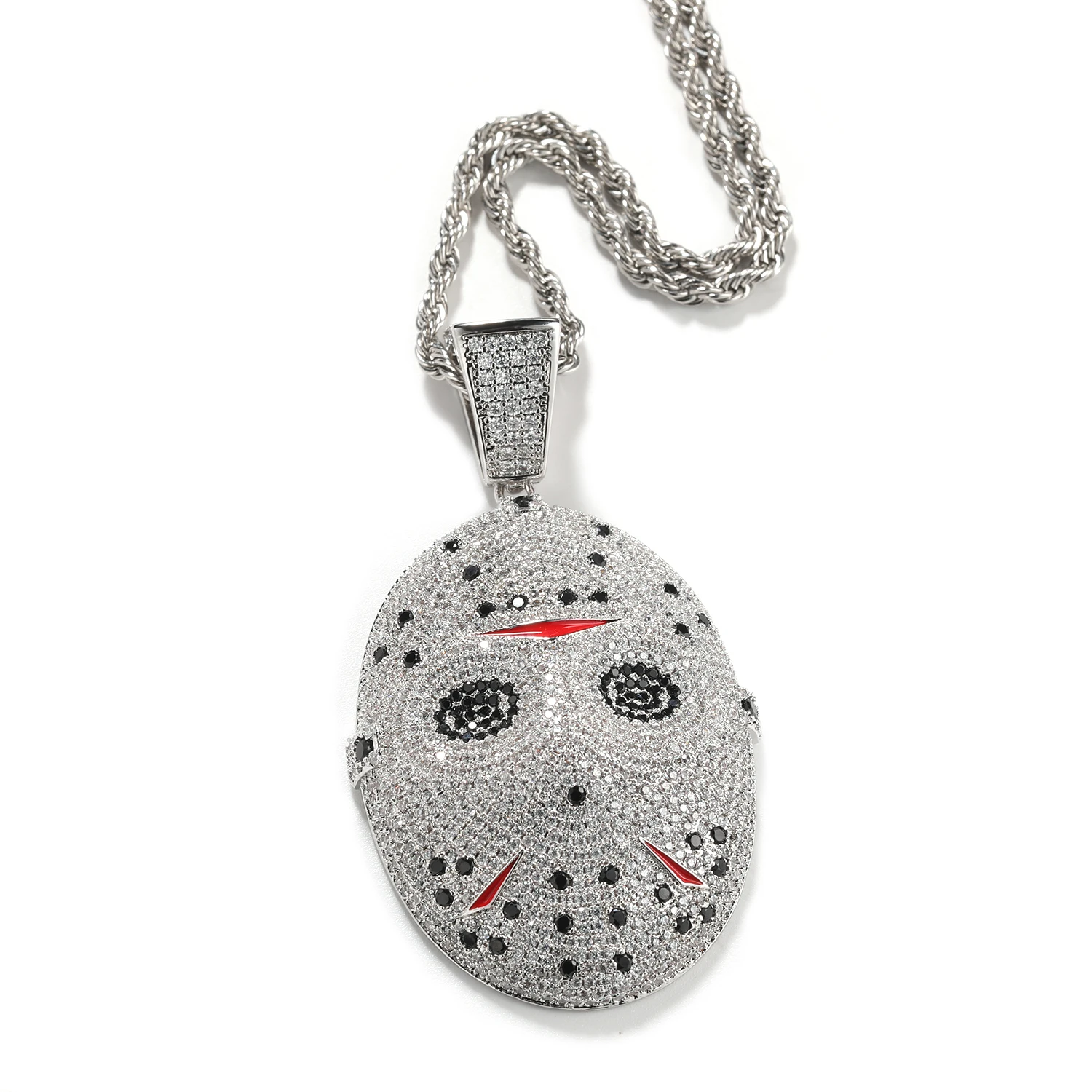 Фото Кулон Uwin Iced Jason Mask с кубическим цирконием, ужасающе красивый, для Хэллоуина, отличный подарок, украшение в стиле хип-хоп. №2