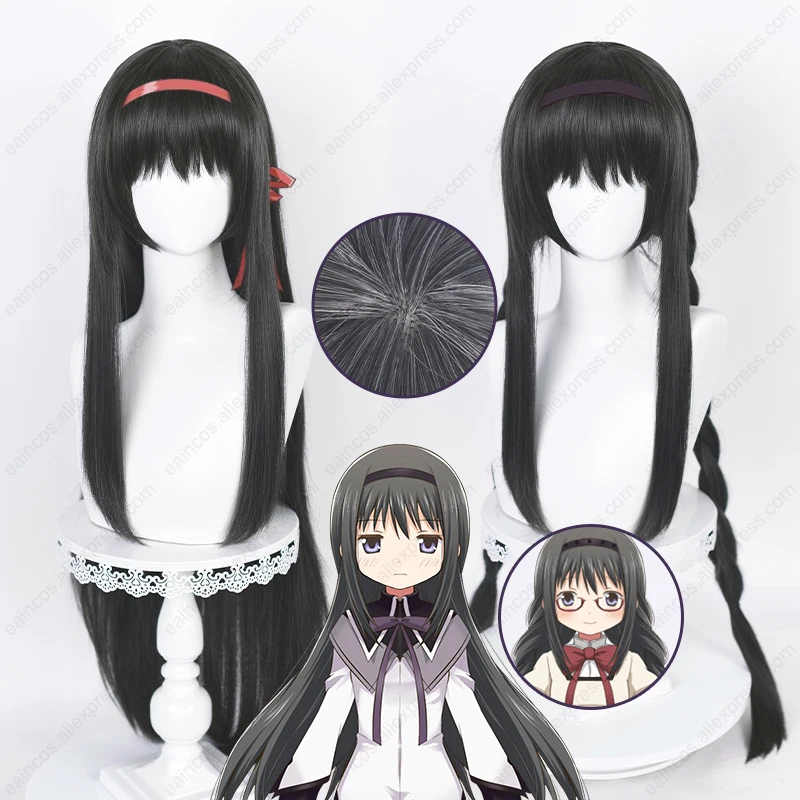 Парик для косплея Homura Akemi длиной 90 см темно-серые прямые/парики с приманками