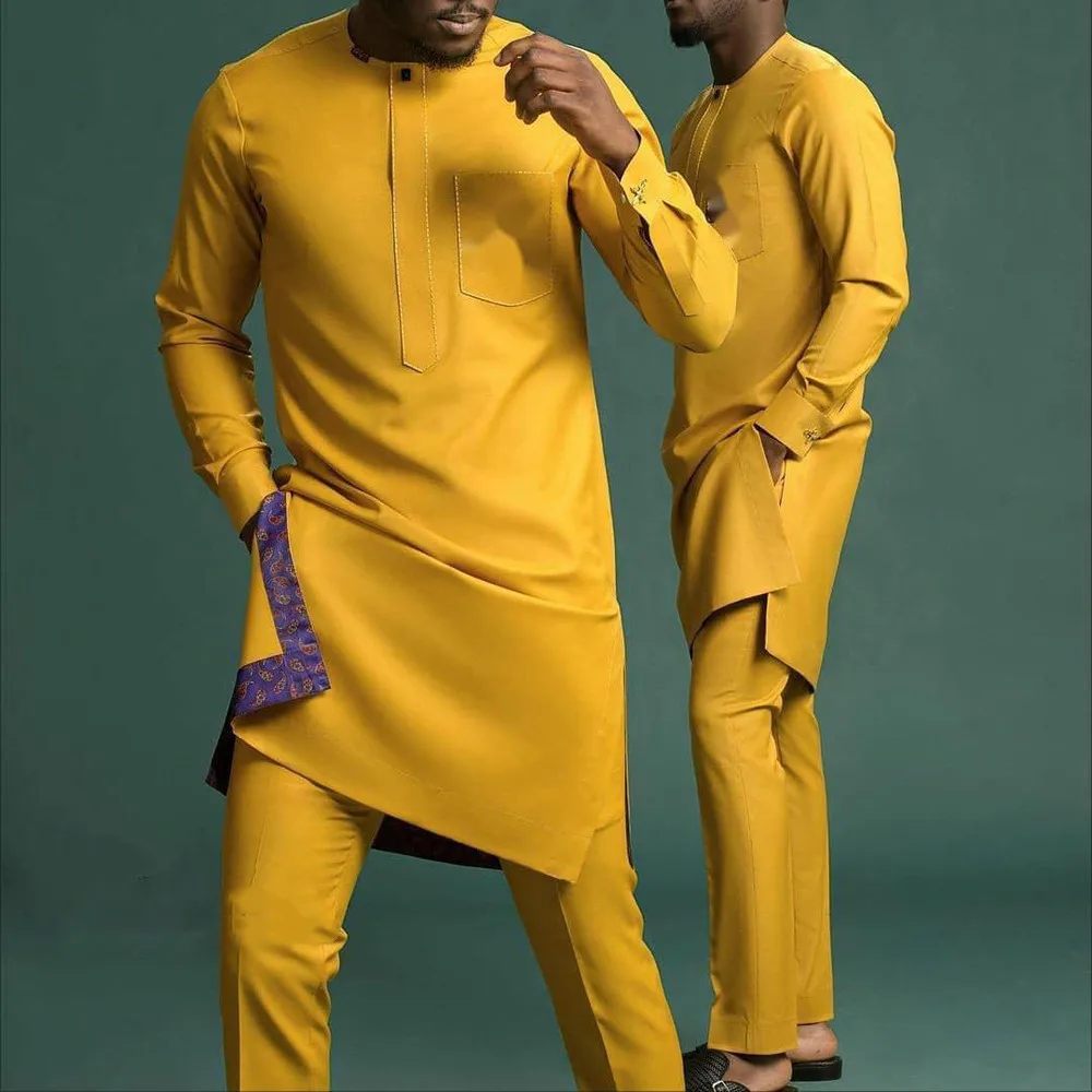 New In Summer African Men 2 Piece Sets Men Outfit Long Sleeve Shirts Casual Tops and Pants Sets Men Business Suits Men Clothes