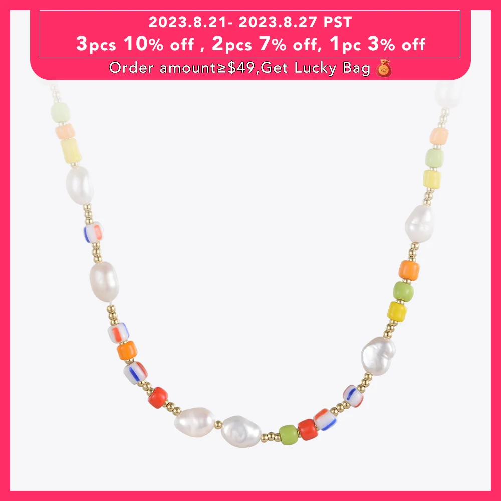 

ENFASHION Natural Irregular Pearls Necklace For Women Stainless Steel Fashion Jewelry Pearl Colorful Bead Necklaces PartyP223305