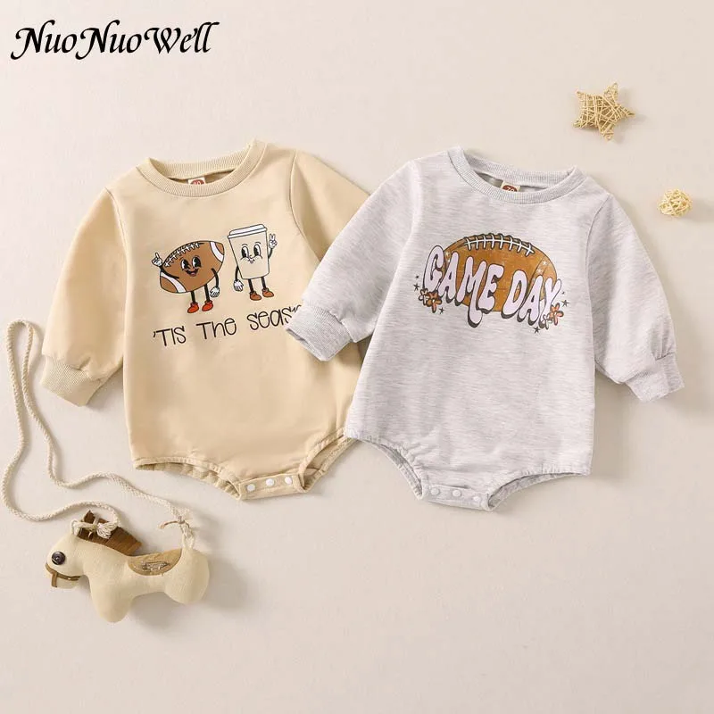 Baby Clothing Newborn Baby White Long Sleeve Romper Cartoon Game Day Print Outfit Infant Football Pattern Bodysuit Clothes