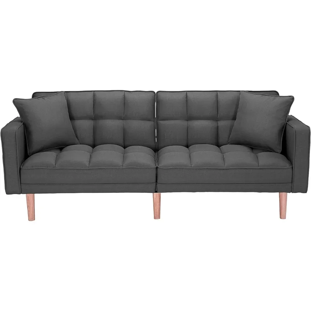 Современный двуспальный диван-кровать с ворсом и подлокотниками темно-серый