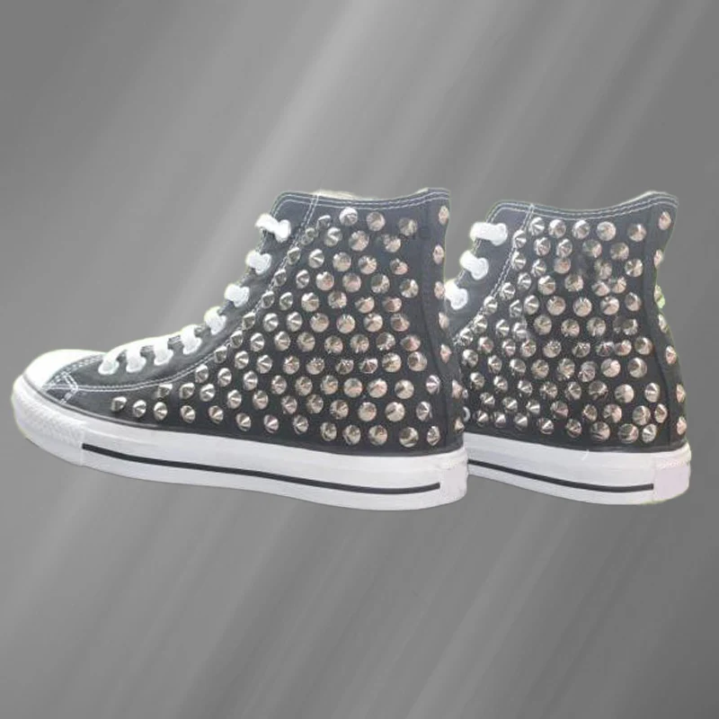 

Handmade custom rivet shoes high-top canvas shoes walking comfortable street shooting hip-hop plus size women's shoes 35-46