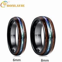 bonlavie 6mm 8mm tungsten carbide ring comfort fit natural acacia wood ring with letter opal steel ring for men wedding