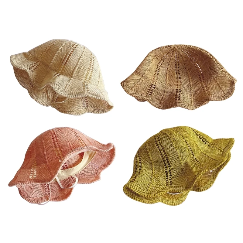 

Children Solid Color Beanie Fisherman Hat with Wave-brim Bucket Hat for Babies