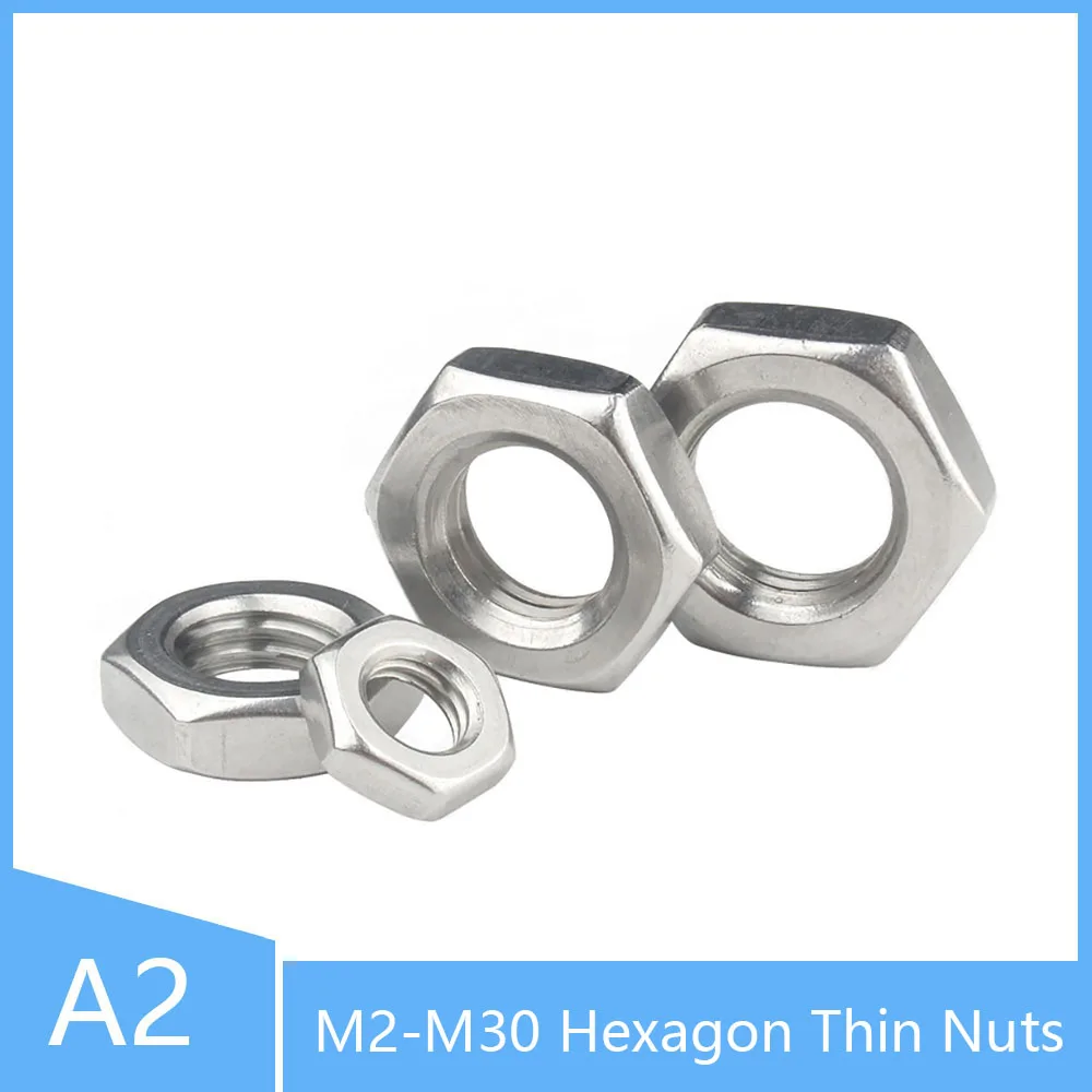 

M2 M2.5 M3 M4 M5 M6 M8 M10 M12 M14 M16 M18 M20 M22 M24 M27 M30 Hexagon Thin Half Lock Nuts Metric A2 304 Stainless Steel