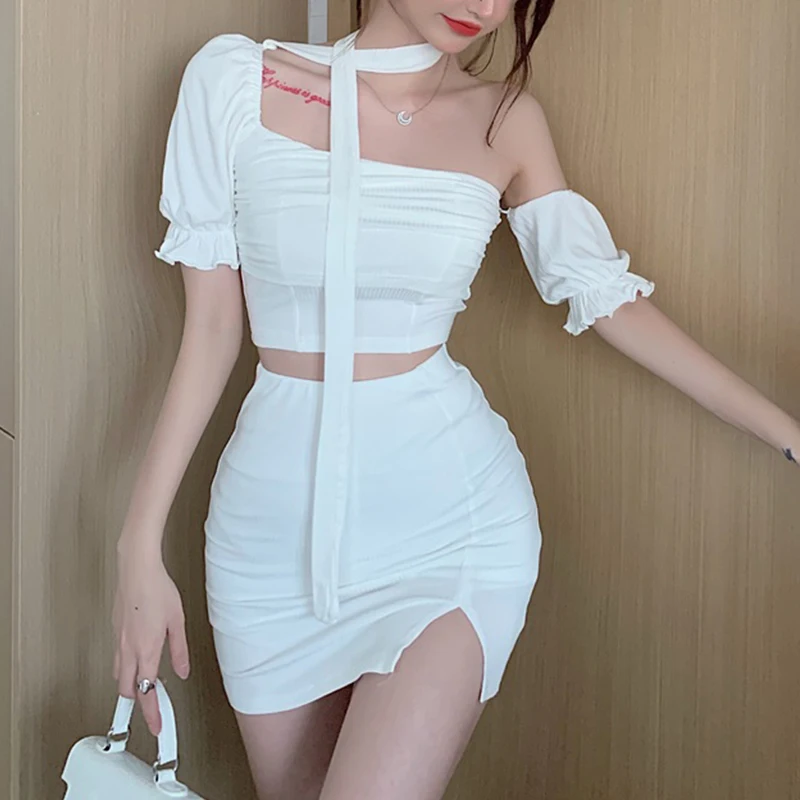 Kayotuas Women 2Pcs Korean Fashion Streetwear Summer Office Ladies One Shoulder Vintage Clothes 90s Ruffles Crop Top+Split Skirt 5 Kayotuas Women 2Pcs Korean Fashion Streetwear Summer Office Ladies One Shoulder Vintage Clothes 90s Ruffles Crop Top+Split Skirt 5
