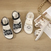 childrens fashion summer love rhinestone button unique solid korean black chic 2022 new classic kids flat sandals for party pu