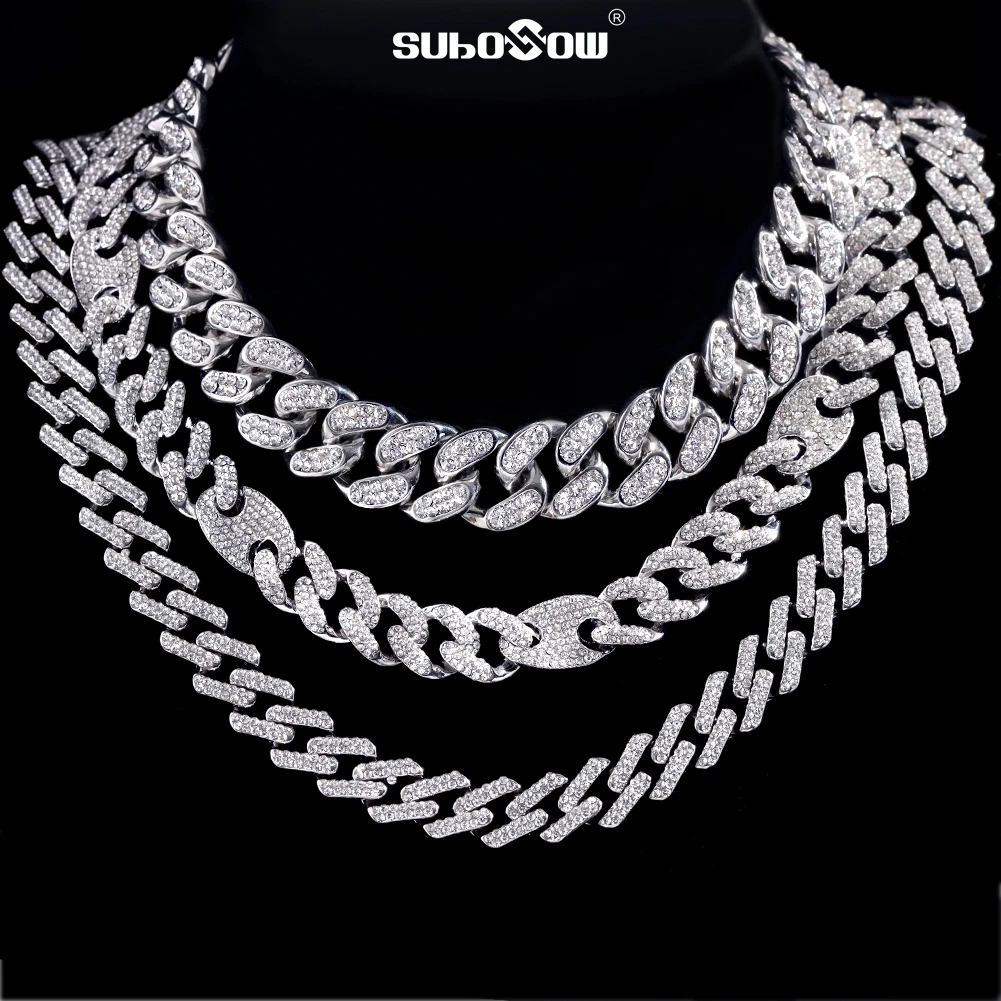 

20mm Men Women Hip Hop Iced Out Bling Thick Cuban Link Chain Necklace Fashion Shine Crystal Miami Cuban Choker Necklaces Jewelry