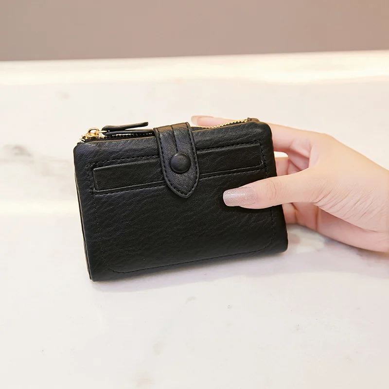 

Новый простой вместительный короткий женский кошелек с несколькими карманами однотонный универсальный маленький кошелек zero