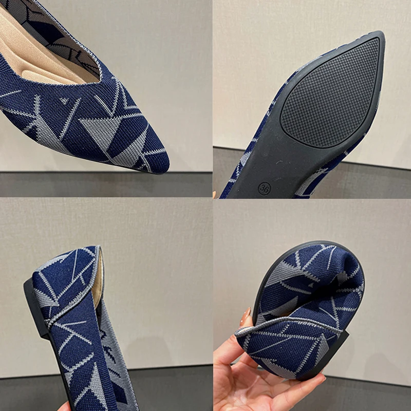 Ballet Mixed Color Soft Zapatos De Mujer Moccasin Women's Single Fashion Knitted Pointed Flat Shoes Bottom Comfortable Plus Size