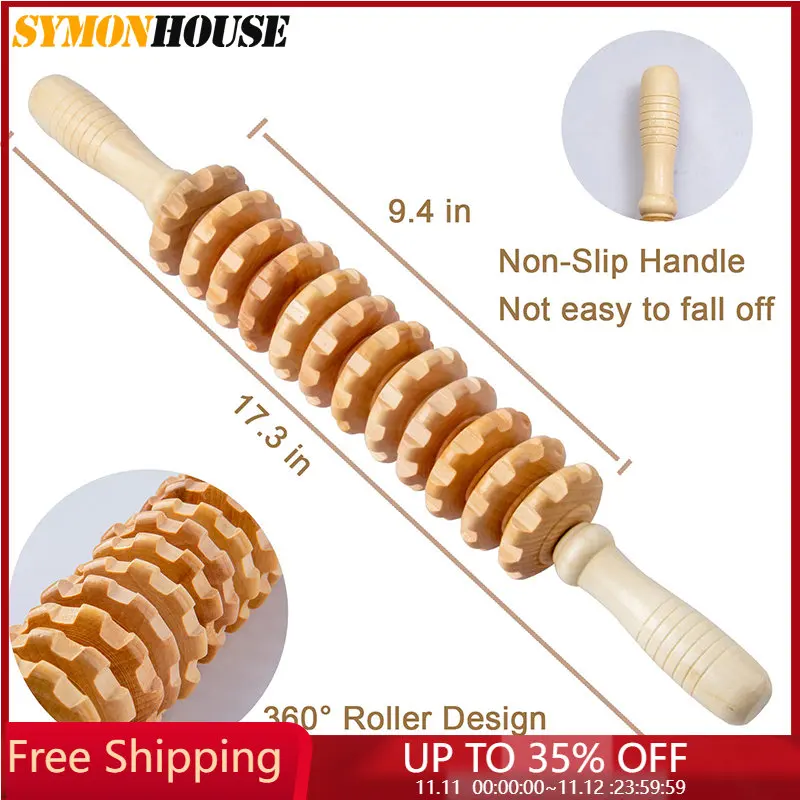 

12 Wheel Wood Therapy Roller Massage Tools Curved Wooden Massage Roller for Lymphatic Drainage and Cellulite Reduction