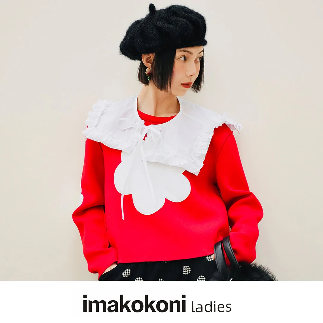 

imakokoni 2021 original Christmas red air layer flower pullover sweatshirt round neck women's autumn and winter 213542