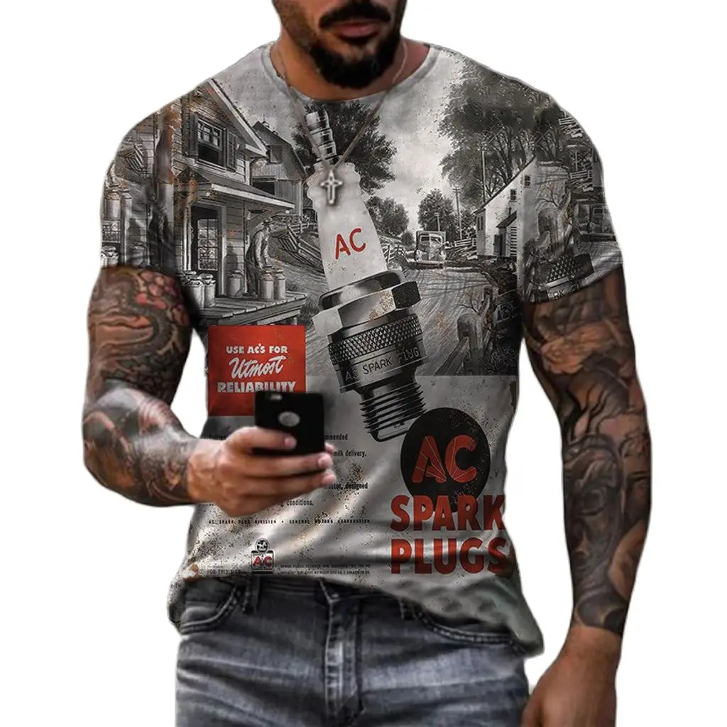 

2022 New Summer men's Oversized Retro Short-sleeved T-shirt Fashion Motorcycle Series Pattern 3D Printing O-neck T shirt