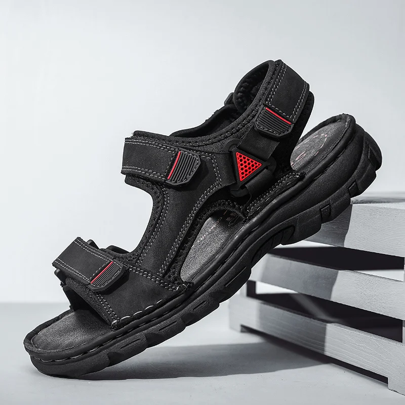 

Leather Genuine Comfortable Men Sandals Summer Mens Casual Shoes Breathable Beach Sandals Fashion Cool Footwear Plus Size 38-48