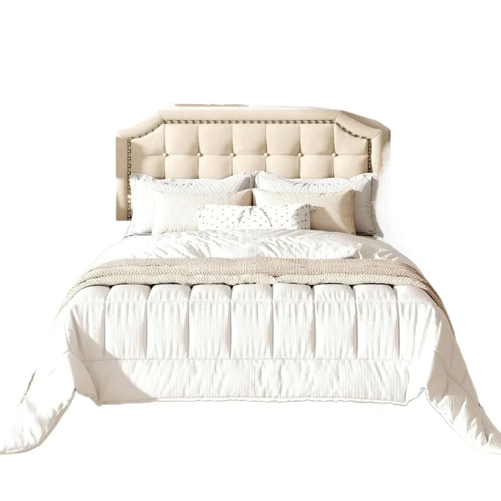 Фото # Для Cadre lit avec coussin doux, planche en bois robuste, pasyaa dboîte à ressort, d дозвоoration tête lit rivetée& №2