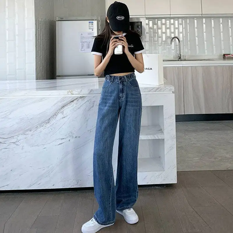 Женские джинсы повседневная одежда с высокой талией длинные широкие джинсовые