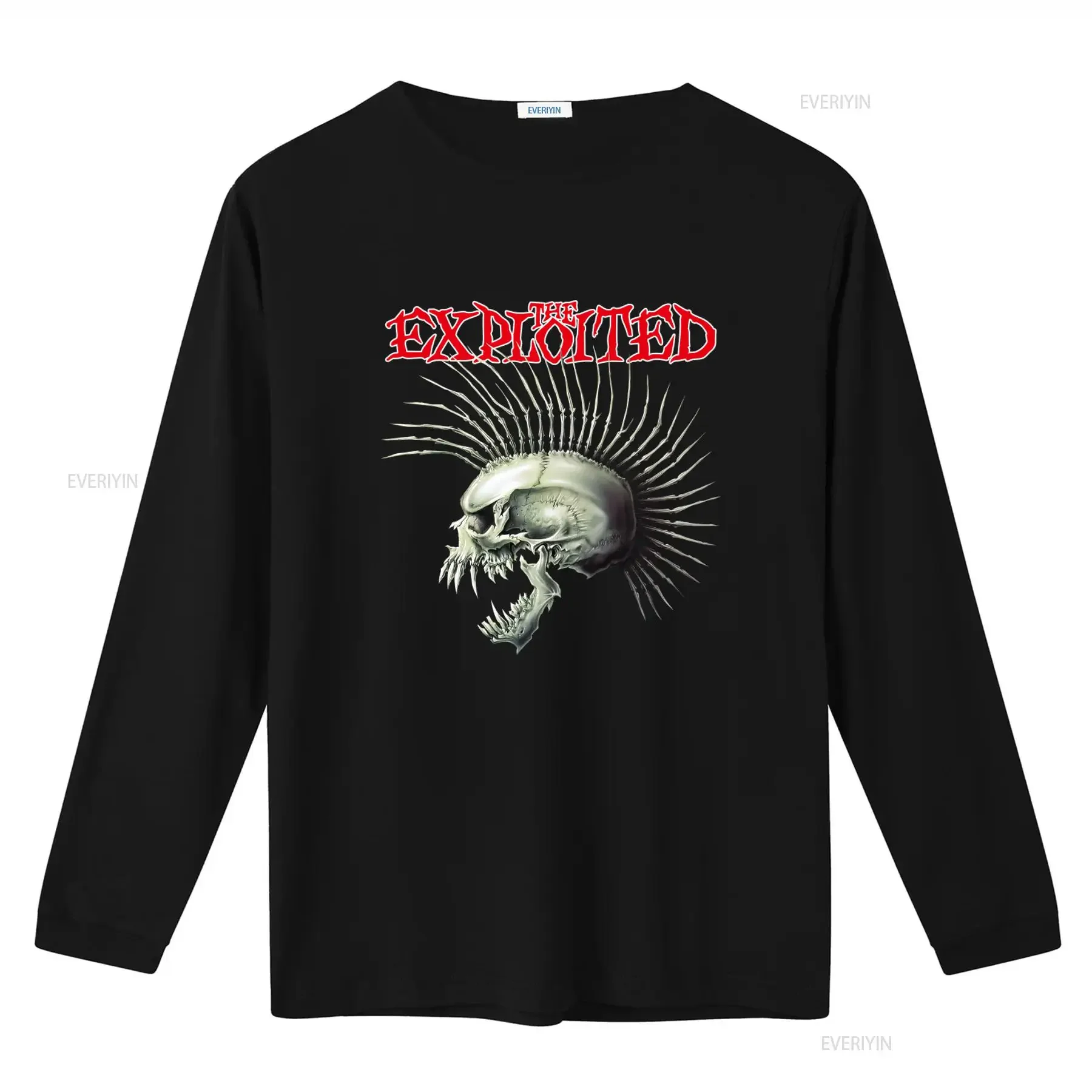 Фото Футболка The Exploited Skull Spikes в стиле панк-рок, черная, винтажная, с эффектом потертости, универсальная, модная, стильная №2