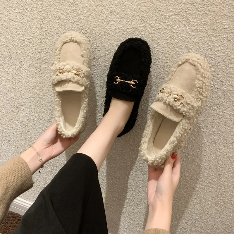 

Women's Shoes Autumn and Winter 2021 New Single Shoes Women's Casual Casual Casual Loafers Flat Bottomed Plush Warm Cotton Shoes