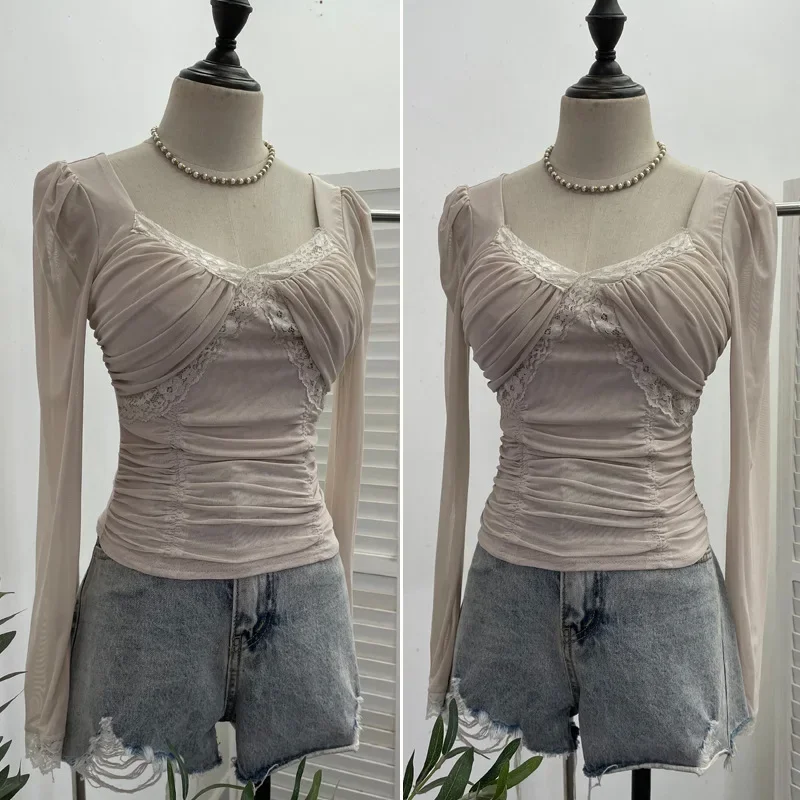 Женская сексуальная футболка с мягкой подкладкой и открытой грудью кружевная