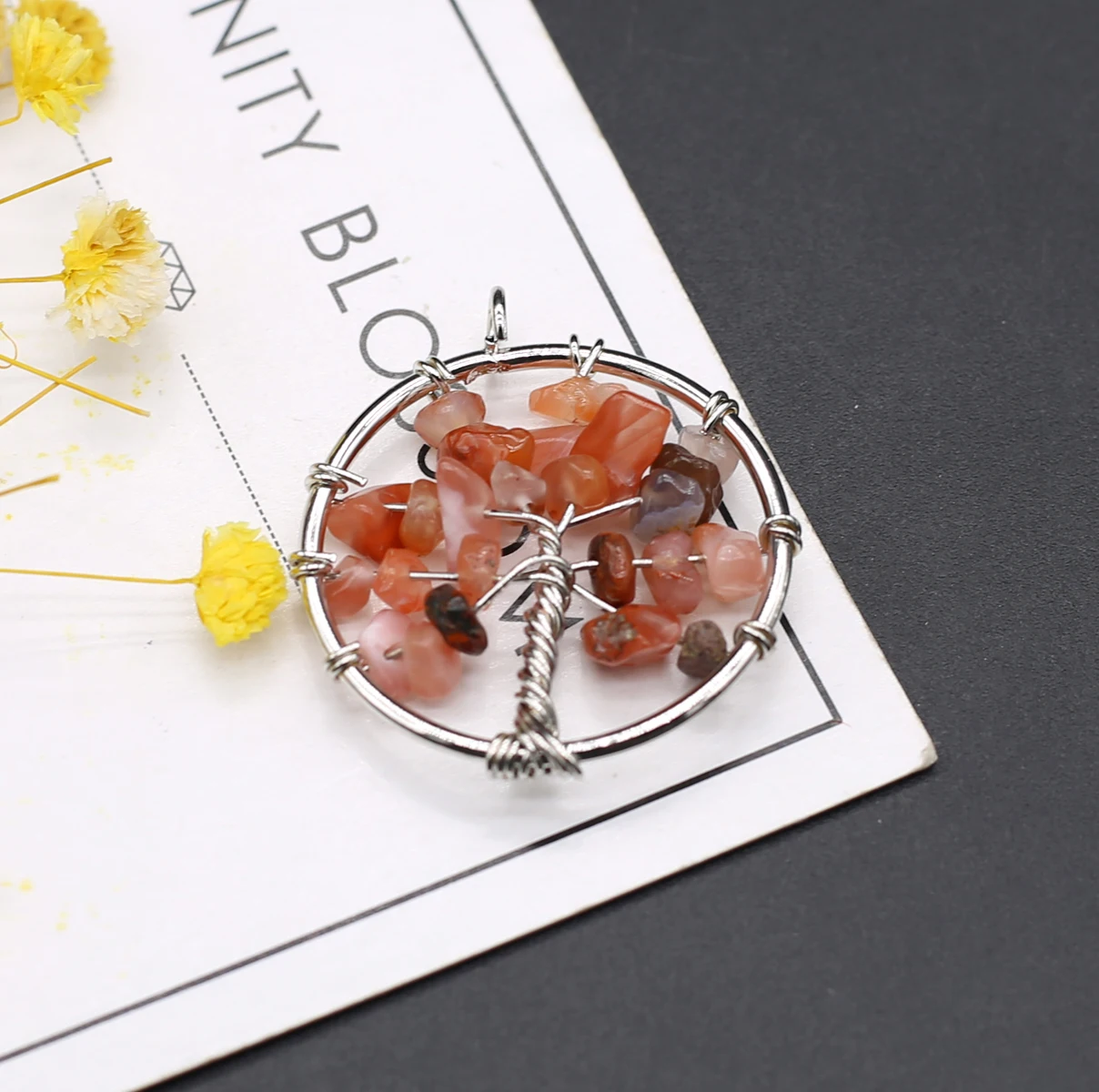 Натуральный камень Аметист Подвески Круглое Дерево Жизни Гранат Кварц Подвеска для изготовления ювелирных изделий своими руками Женщины Ожерелье Серьги Ремесла.