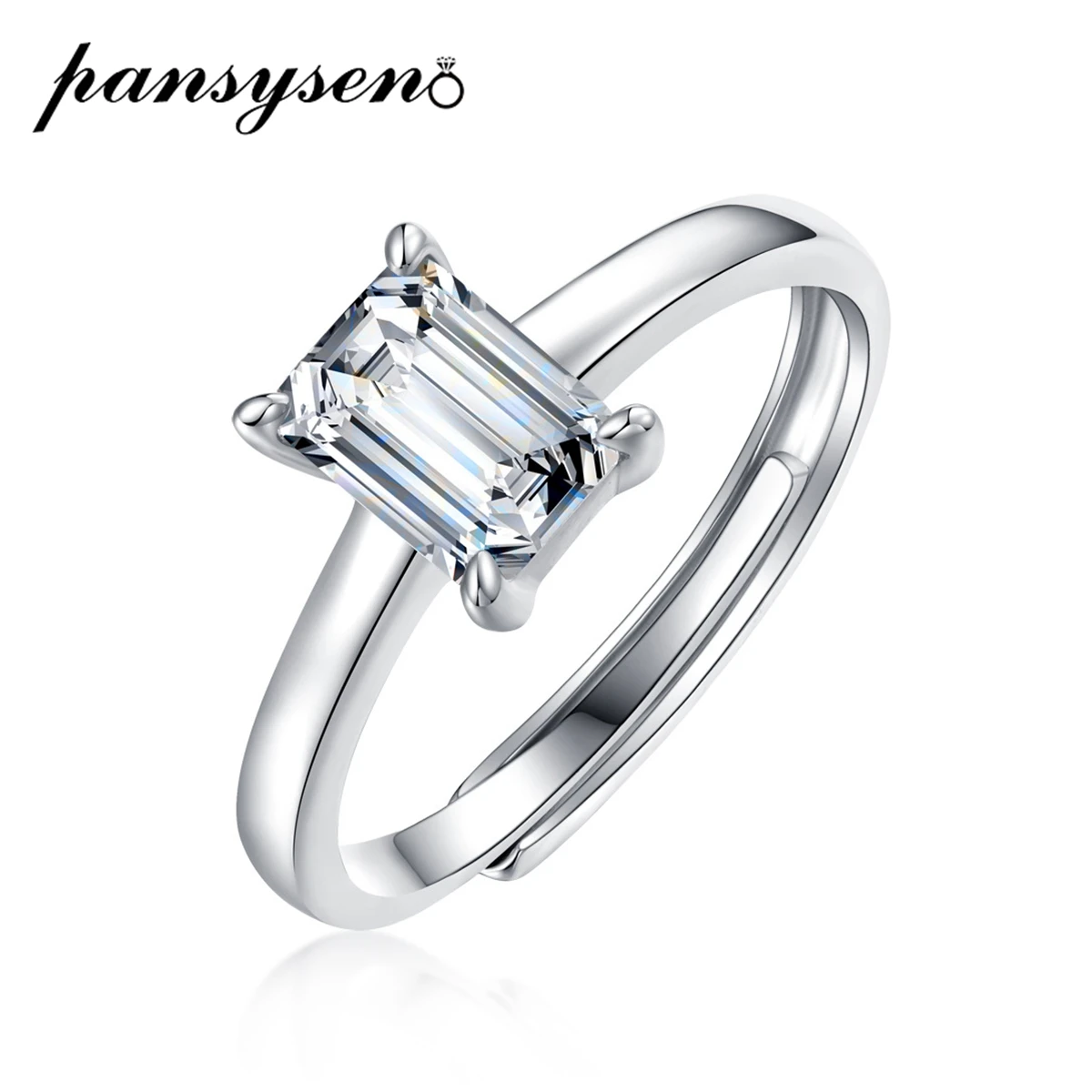 

PANSYSEN Classic 100% 925 Sterling Silver 1ct Emerald Cut Real Moissanite Wedding Engagement Ring Fine Jewelry Rings for Women