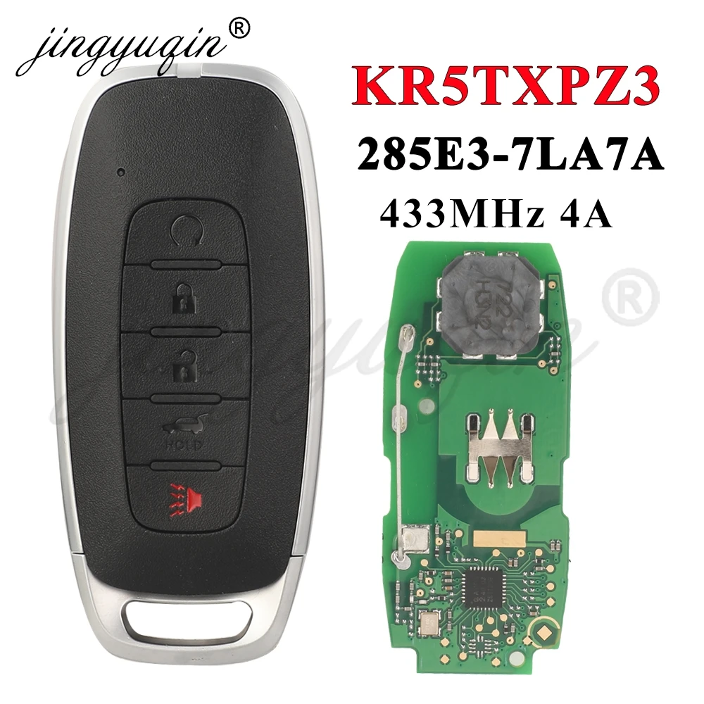 

Умный дистанционный 5-кнопочный Автомобильный ключ jingyuqin 285E3-7LA7A для Nissan Pathfinder Rogue Kicks 2023 KR5TXPZ3 433 МГц 4A автоматический БЕСКЛЮЧЕВОЙ Брелок