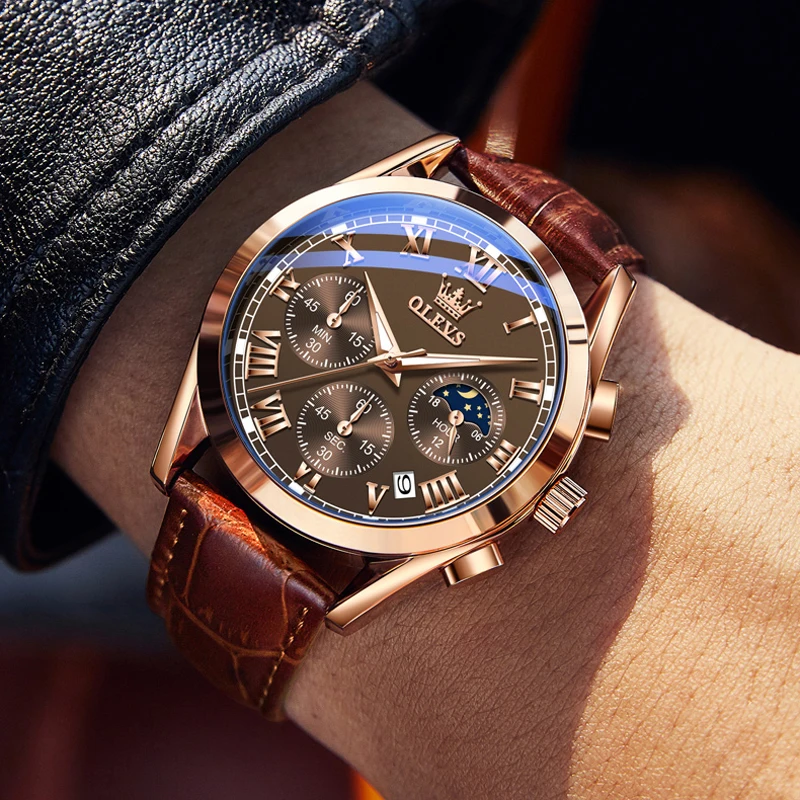 OLEVS Watch Men Rose Gold Couples Wristwatch Fashion Ladies Watches Leather Luminous Date Quartz Lovers Clock Reloj