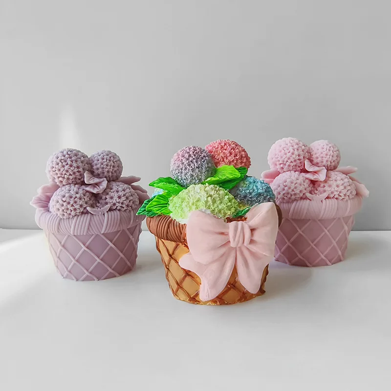

3D Flower Basket Hydrangea Basket Candle Mold Bow Tie Handmade Soap Chocolate Handmade Gift Mold DIY Plaster Mold