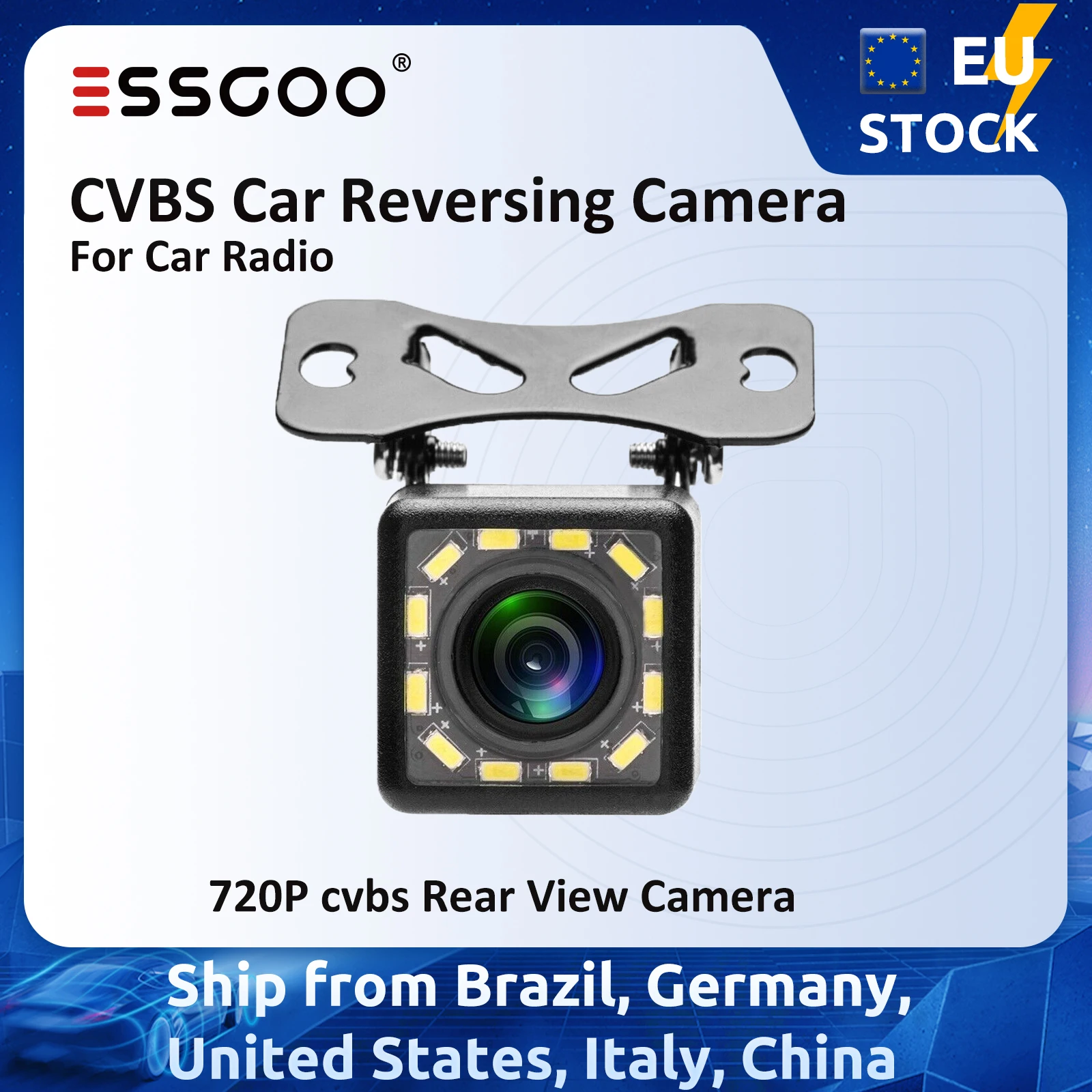 

ESSGOO Камера заднего вида 720P CVBS Камера заднего вида для автомобильной магнитолы Автомобильные аксессуары Монитор парковки заднего хода 6 м кабель