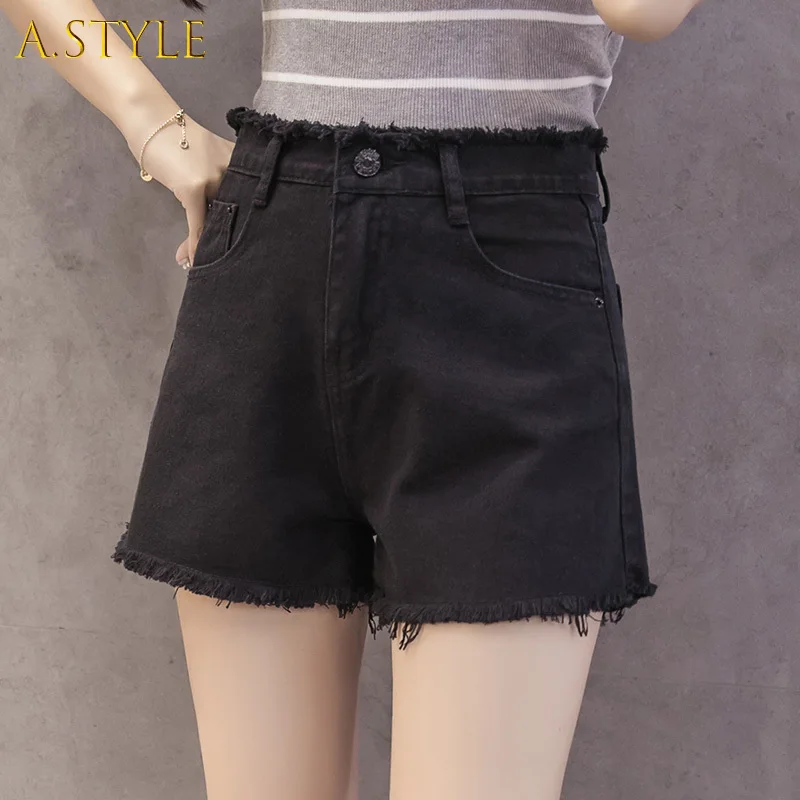 A GIRLS Shorts Women Solid Simple Summer  Korean Style New Fashion Womens High Waist All Match Students Denim Button Chic